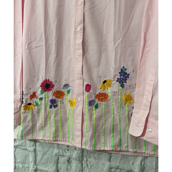 NEW The Quacker Factory Medium Embroidered Shirt Pink Multi - Picture 3 of 6